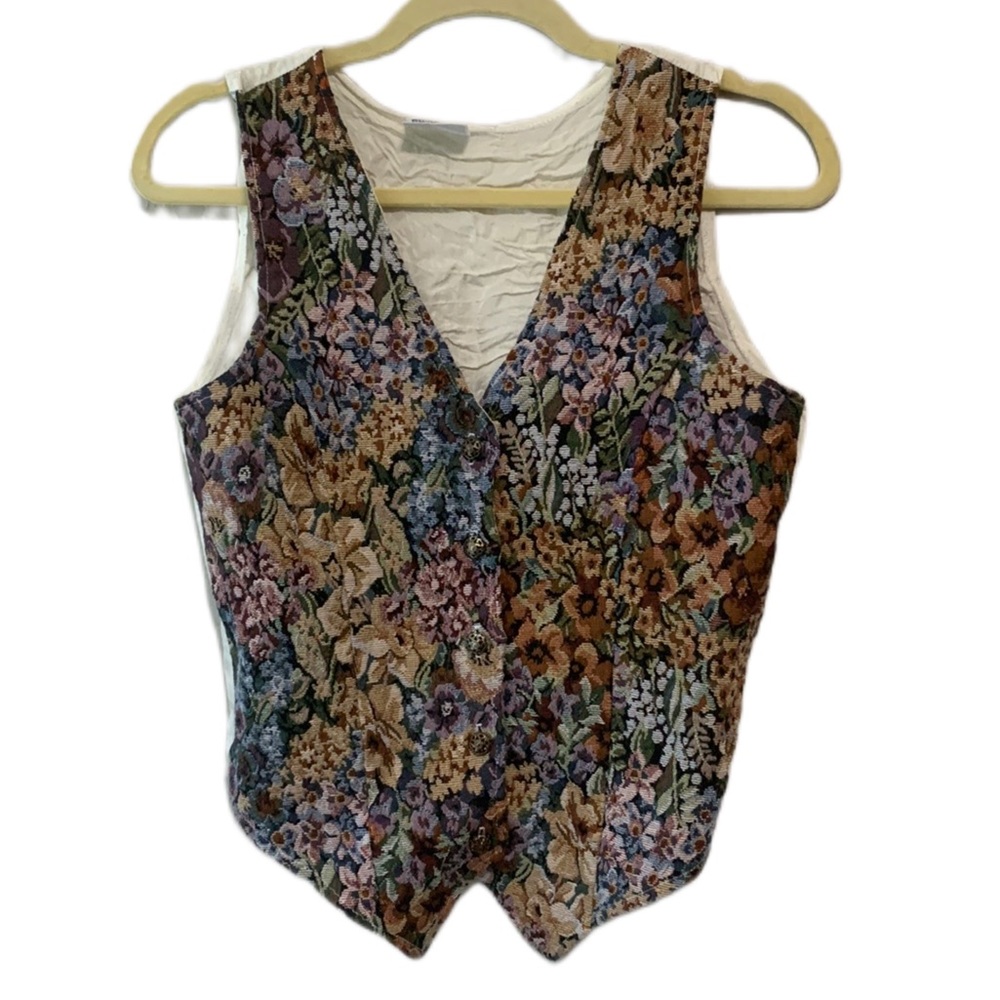 Vintage Floral Tapestry Button Vest Tank Top